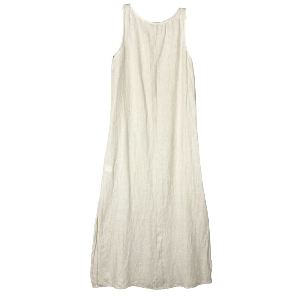 NWOT FRANCESCA BETTINI Dress S ITALY Linen Cream A-Line Slit-Sides Maxi Midi - Picture 2 of 10